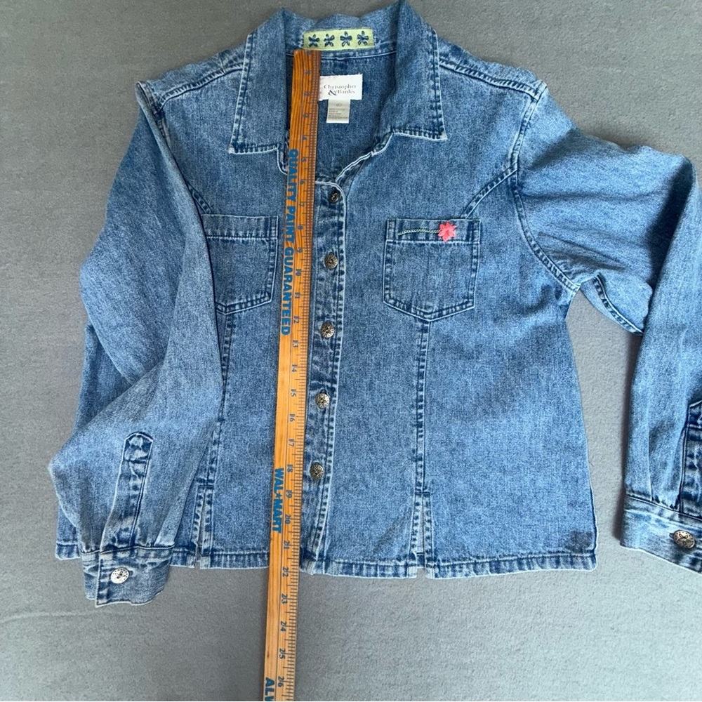 Christopher‎ & Banks Blue Button Down embroidered Grandmacore Shirt size L - Picture 12 of 16